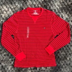 Tommy Hilfiger Men's Red Striped Long-Sleeve Thermal Sleepwear Shirt Size XL